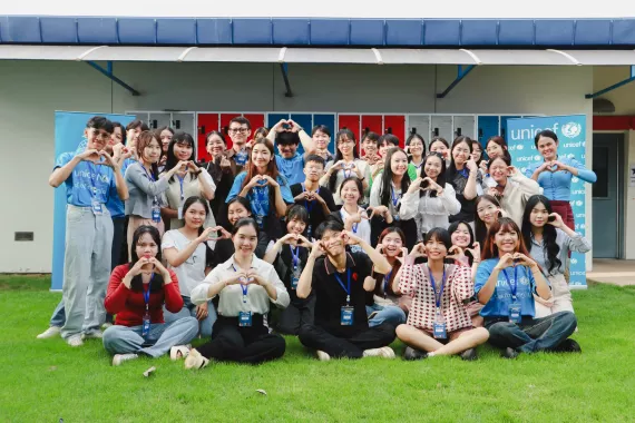Students in Laos gathered for a community youth program.